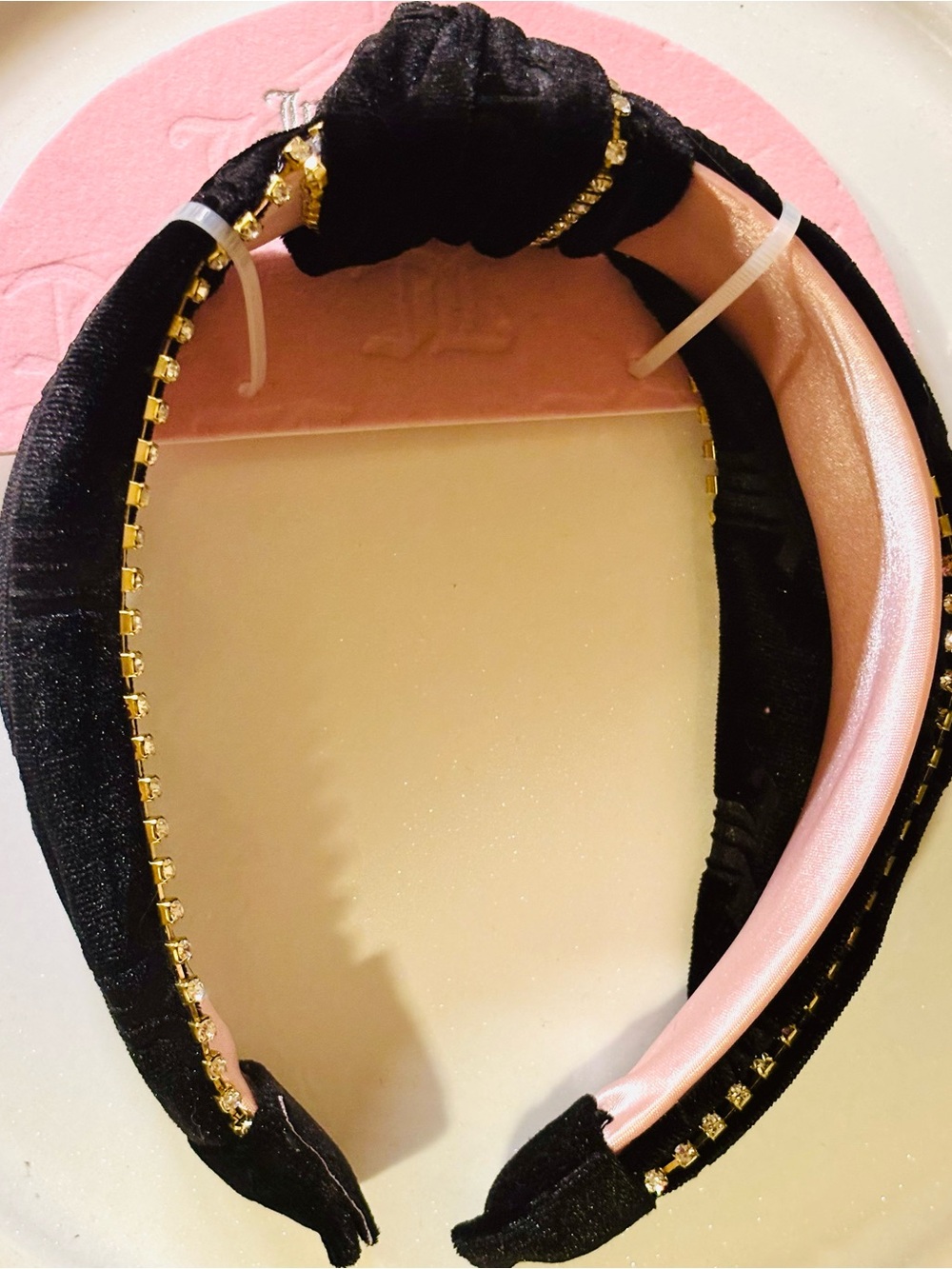 Black Velvet Headband with Gold Trim - Women Accessories